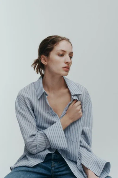 H&m Oversized Shirt In Light Blue/striped