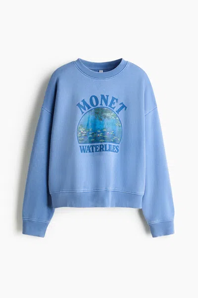 H&m Oversized Sweatshirt With Printed Motif In Blue