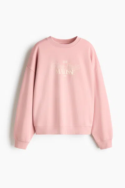 H&m Oversized Sweatshirt With Printed Motif In Pink