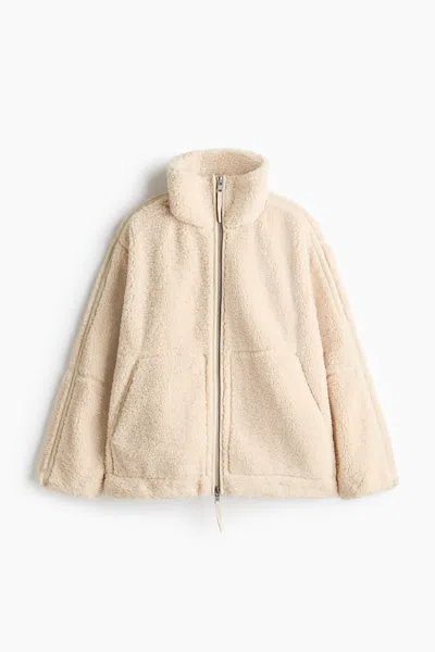 H&m Oversized Teddy Fleece Jacket In Neutral