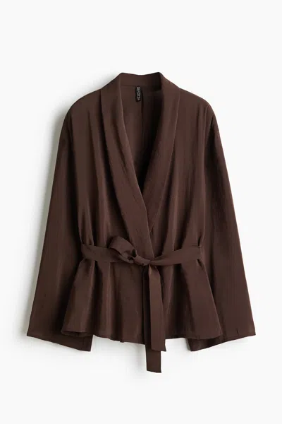 H&m Oversized Tie-belt Jacket In Brown