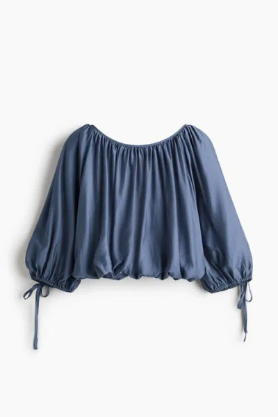 H&m Oversized Tie-detail Blouse In Blue