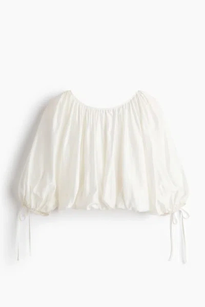 H&m Oversized Tie-detail Blouse In White