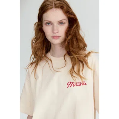 H&m Oversized T-shirt With Printed Motif In Neutral