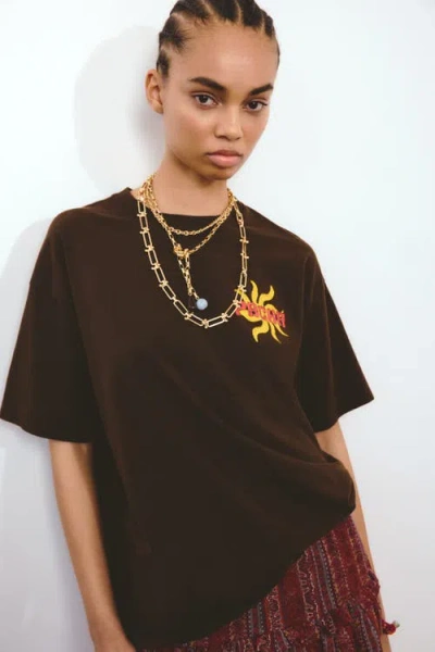 H&m Oversized T-shirt With Printed Motif In Brown