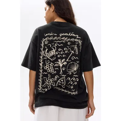 H&m Oversized T-shirt With Printed Motif In Black