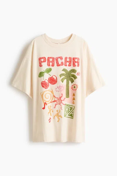 H&m Oversized T-shirt With Printed Motif In Neutral