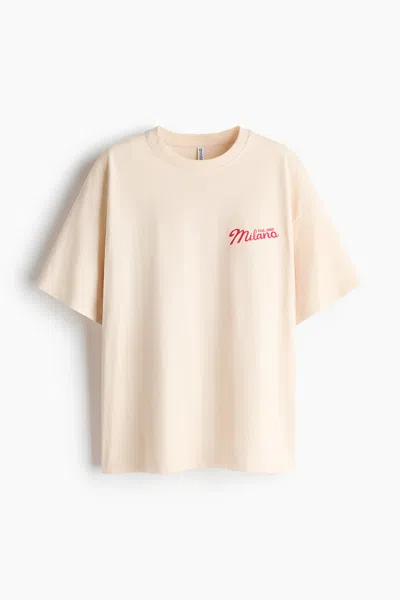 H&m Oversized T-shirt With Printed Motif In White