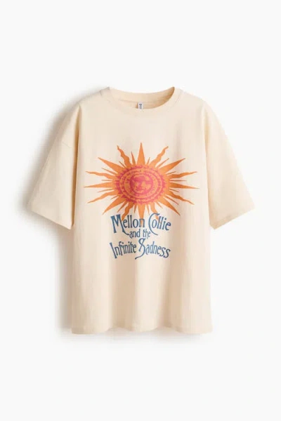 H&m Oversized T-shirt With Printed Motif In Neutral