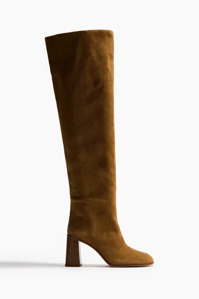 H&m Over-the-knee Split Suede Boots In Brown