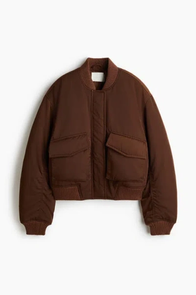 H&m Padded Bomber Jacket In Brown