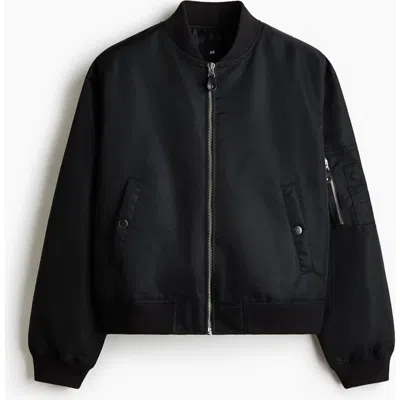 H&m Padded Nylon Bomber Jacket In Black