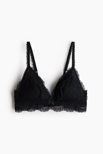 H&m Padded Soft-cup Lace Bra In Black