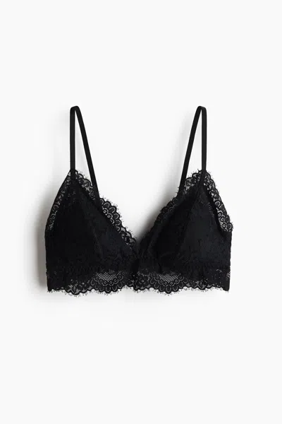 H&m Padded Soft-cup Lace Bra In Black