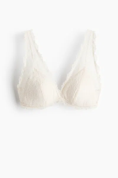 H&m Padded Soft-cup Lace Bra In Neutral