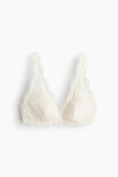 H&m Padded Soft-cup Lace Bra In White