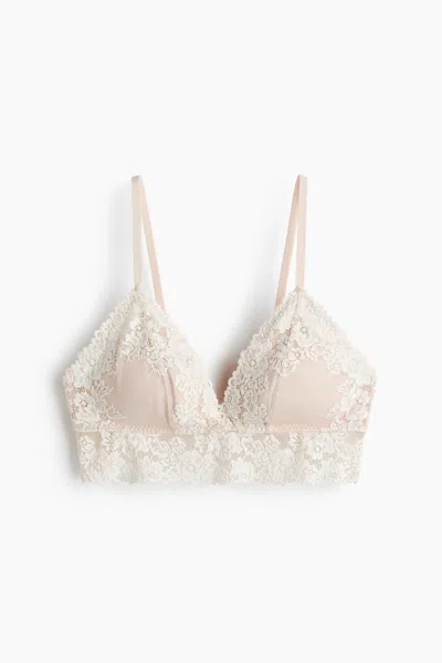 H&m Padded Soft-cup Lace Bra In Neutral