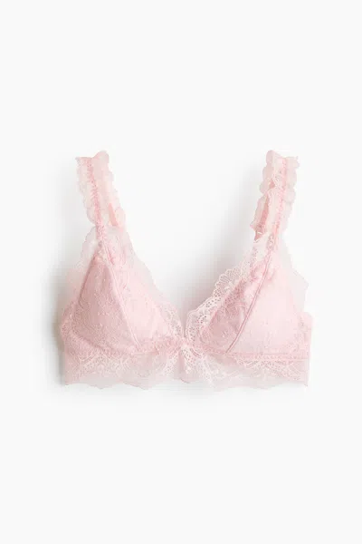 H&m Padded Soft-cup Lace Bra In Pink
