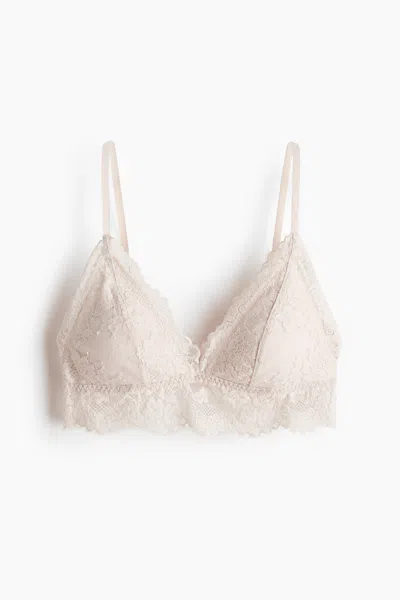H&m Padded Soft-cup Lace Bra In Neutral