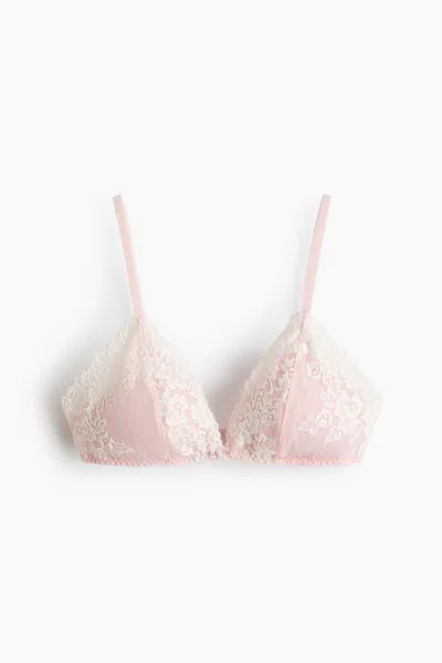 H&m Padded Soft-cup Lace Bra In Pink