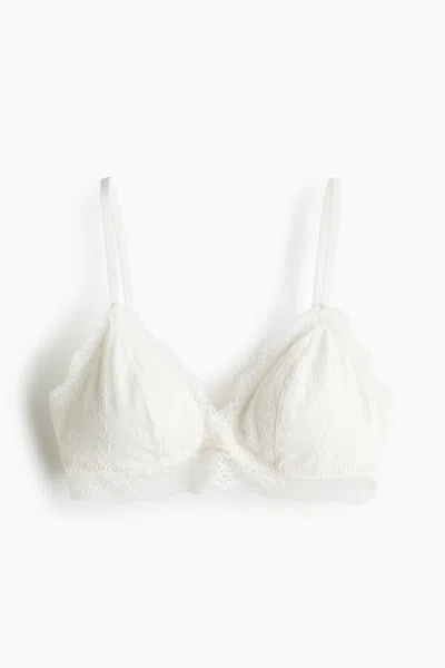 H&m Padded Soft-cup Lace Bra In White