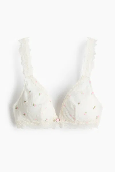 H&m Padded Soft-cup Lace Bra In White