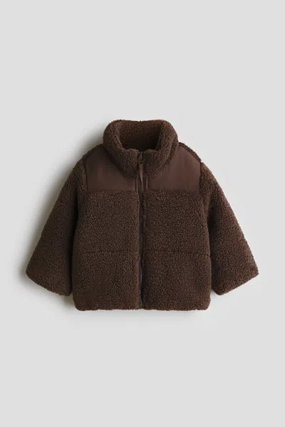 H&m Padded Teddy Fleece Jacket In Brown