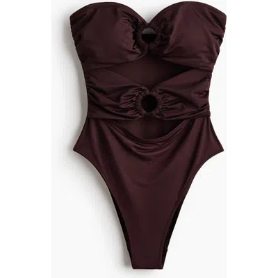 H&m Padded-cup Bandeau Swimsuit In Brown