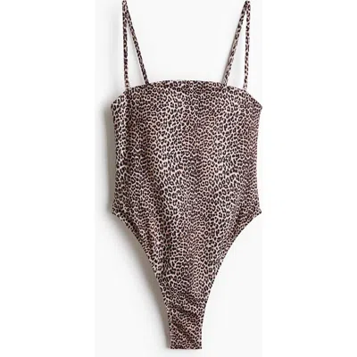 H&m Padded-cup Bandeau Swimsuit In Brown
