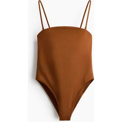 H&m Padded-cup Bandeau Swimsuit In Brown