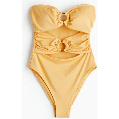 H&m Padded-cup Bandeau Swimsuit In Orange
