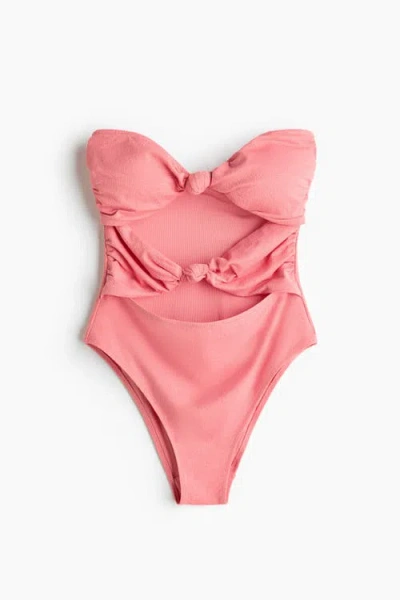 H&m Padded-cup Bandeau Swimsuit In Pink