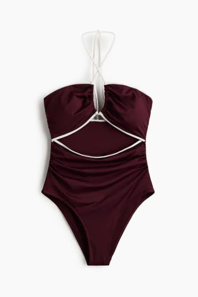 H&m Padded-cup Cut-out Swimsuit In Brown