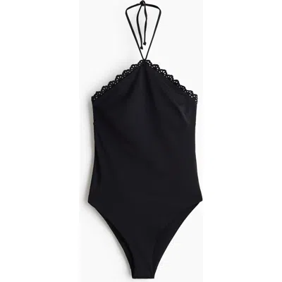 H&m Padded-cup Halterneck Swimsuit In Black