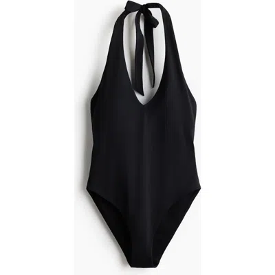 H&m Padded-cup Halterneck Swimsuit In Black