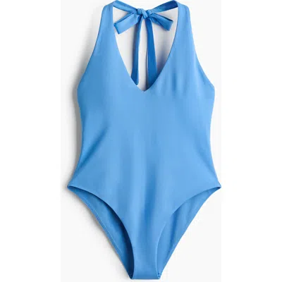 H&m Padded-cup Halterneck Swimsuit In Blue