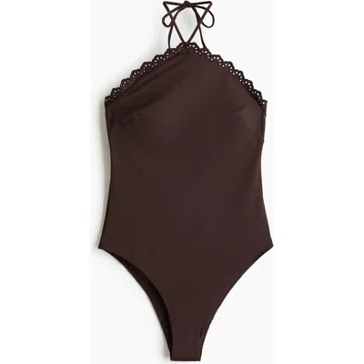 H&m Padded-cup Halterneck Swimsuit In Brown