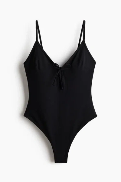 H&m Padded-cup High Leg Swimsuit In Black