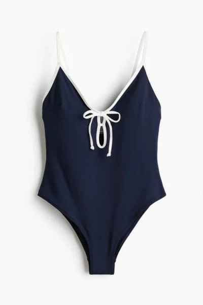 H&m Padded-cup High Leg Swimsuit In Blue