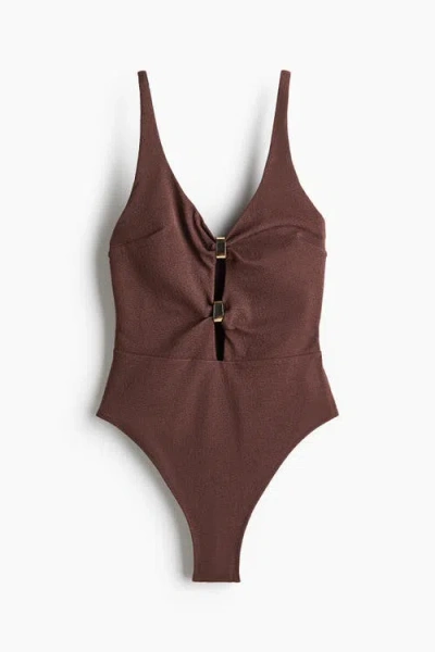 H&m Padded-cup High Leg Swimsuit In Brown