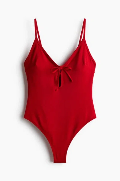 H&m Padded-cup High Leg Swimsuit In Red