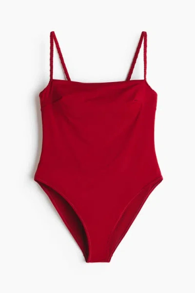 H&m Padded-cup High Leg Swimsuit In Red