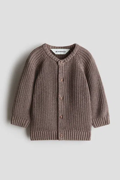 H&m Babies' Patent-knit Cotton Cardigan In Brown