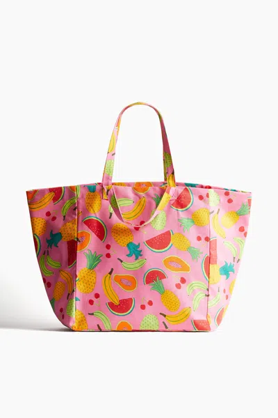 H&m Patterned Beach Bag In Pink/fruit