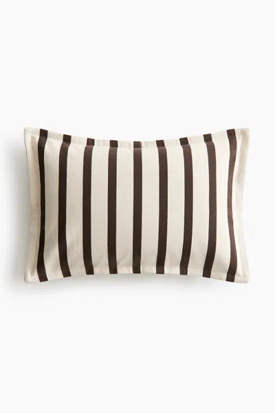 H&m Patterned Canvas Cushion Cover In Dark Brown/striped