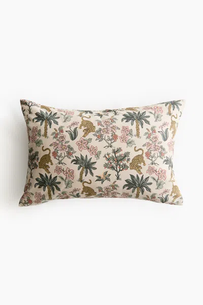 H&m Patterned Canvas Cushion Cover In Light Beige/patterned