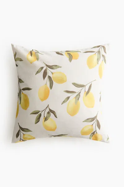 H&m Patterned Cushion Cover In Light Beige/lemons