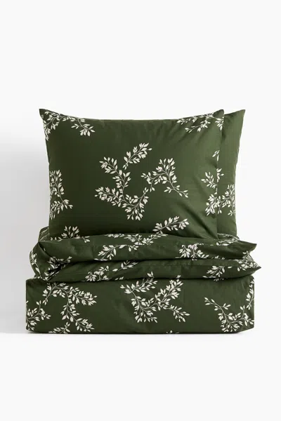 H&m Patterned Double/king Duvet Cover Set In Green
