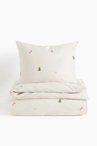 H&m Patterned Duvet Cover Set In Brown