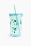 H&m Patterned Plastic Mug With Straw In Blue